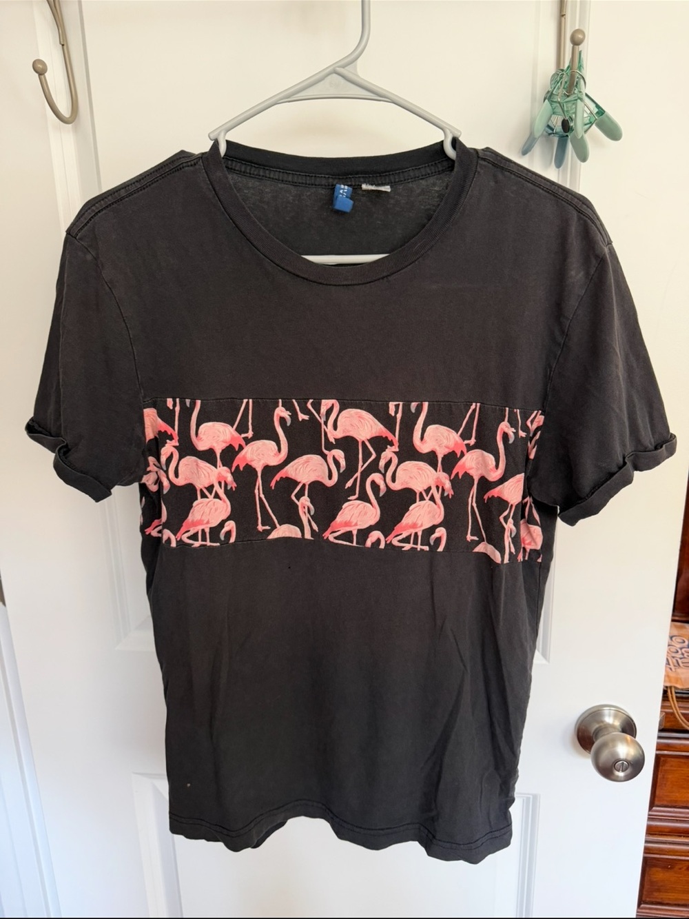 Divided Black Short-Sleeve Tee with Pink Flamingo Band